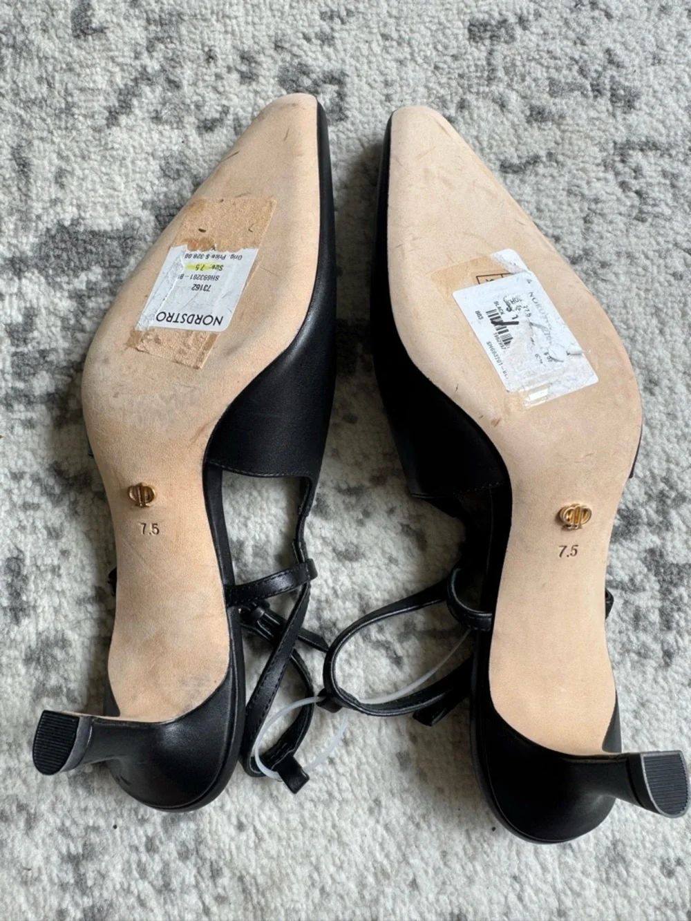 PAIGE Winnie Black Leather Pointed Toe Slingback Pump with Gold Buckle - Picture 4 of 10